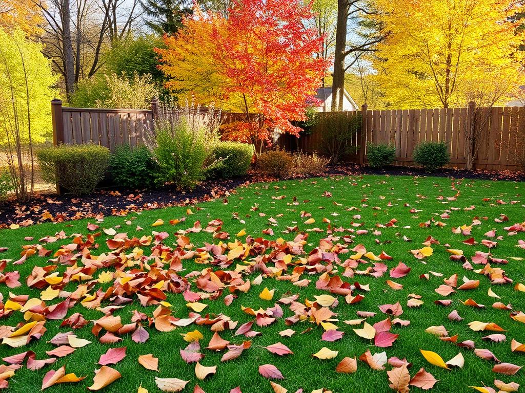 Fall yard cleanup with leaves